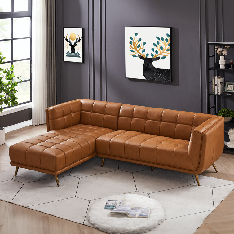 Brown leather couch 2024 l shape